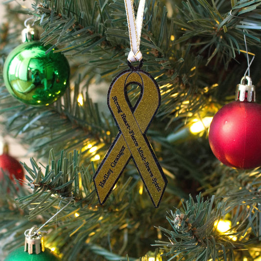 Gold Ribbon Childhood Cancer Awareness Christmas Ornament - Matt Granger Designs