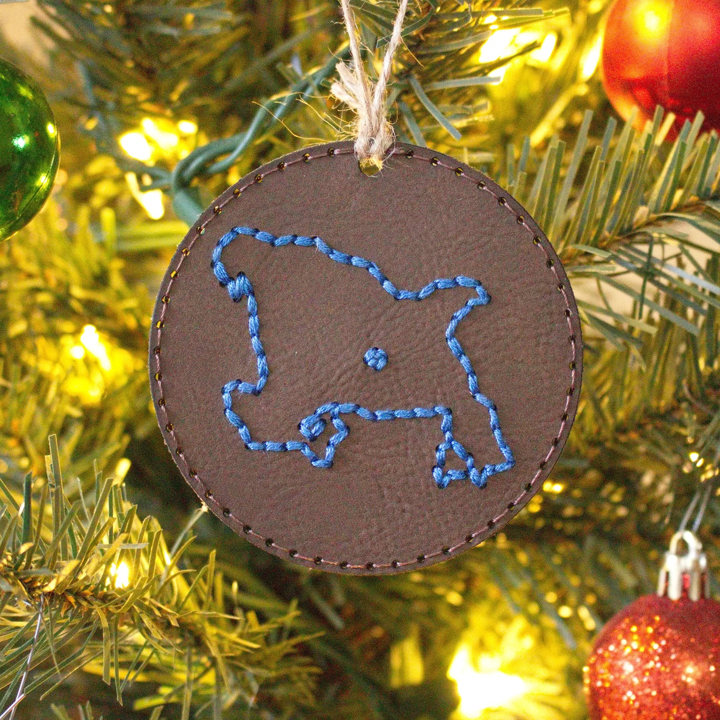 Leather Color Stitched Christmas Ornament Lake (Indiana) - Matt Granger Designs
