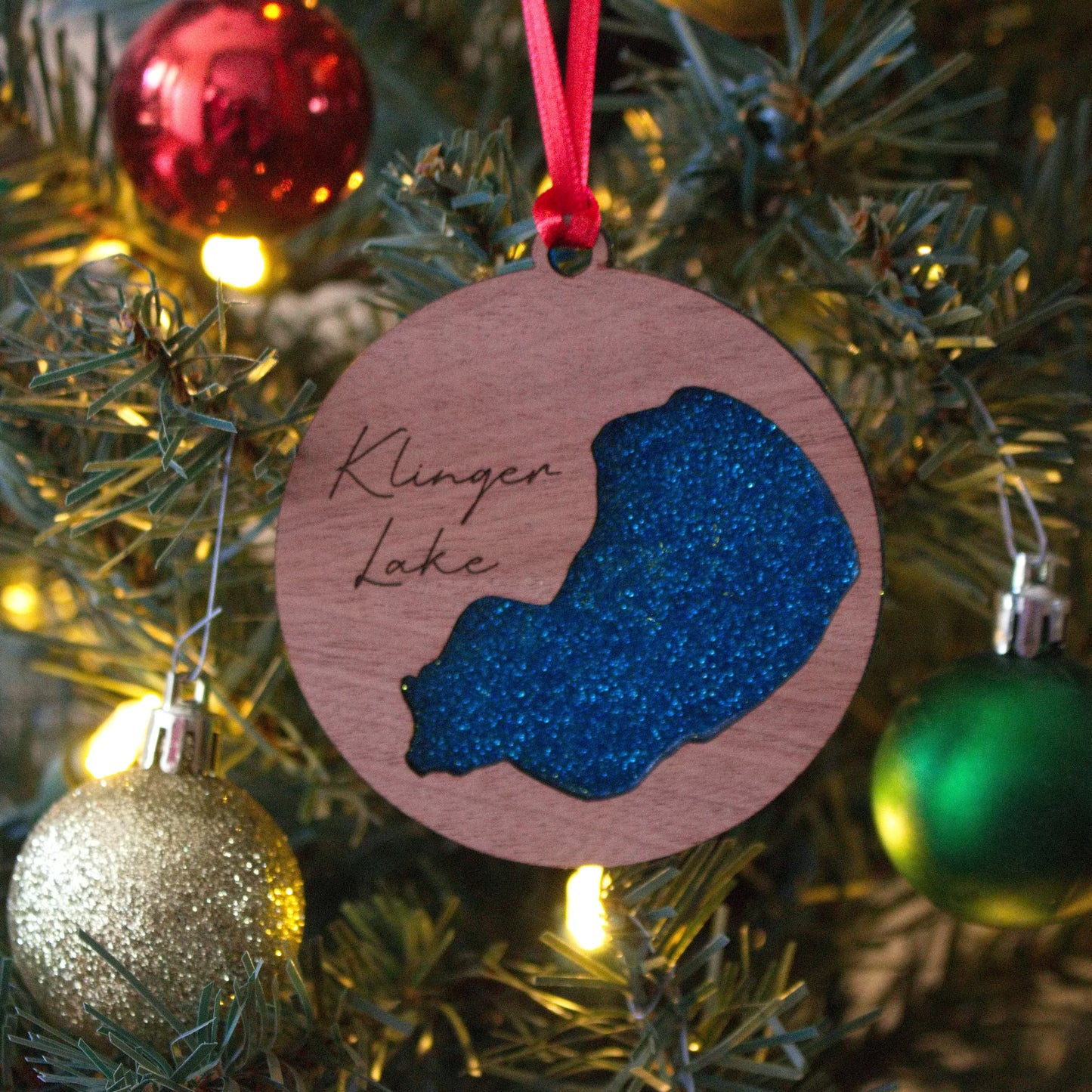 Glitter Acrylic and Wood Christmas Ornament Lake (Michigan)