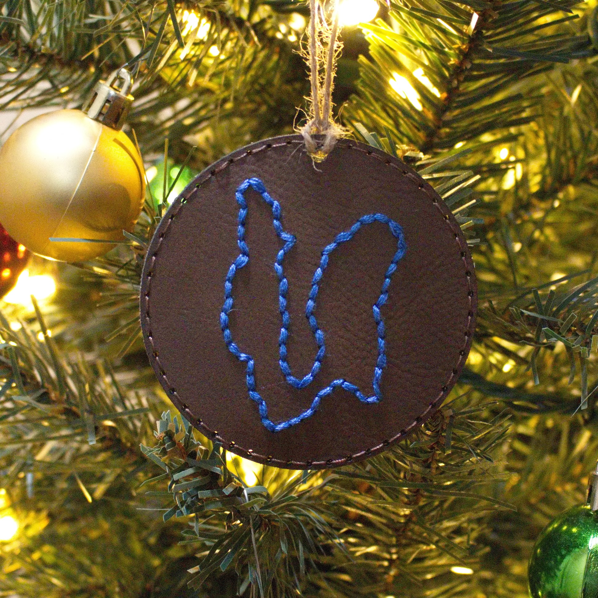 Leather Color Stiched Christmas Ornament Lake (Michigan) - Matt Granger Designs