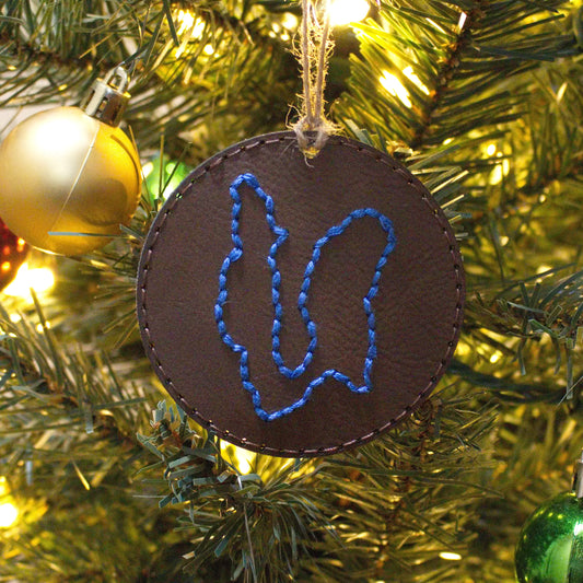 Leather Color Stiched Christmas Ornament Lake (Michigan)