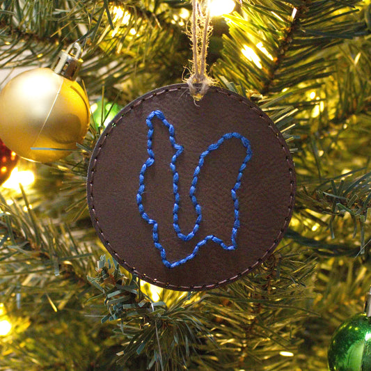 Leather Color Stiched Christmas Ornament Lake (Michigan) - Matt Granger Designs