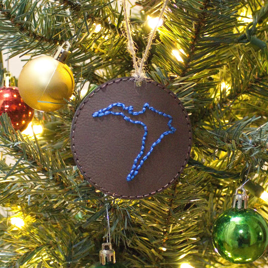 Leather Color Stitched Christmas Ornament Lake (New York) - Matt Granger Designs