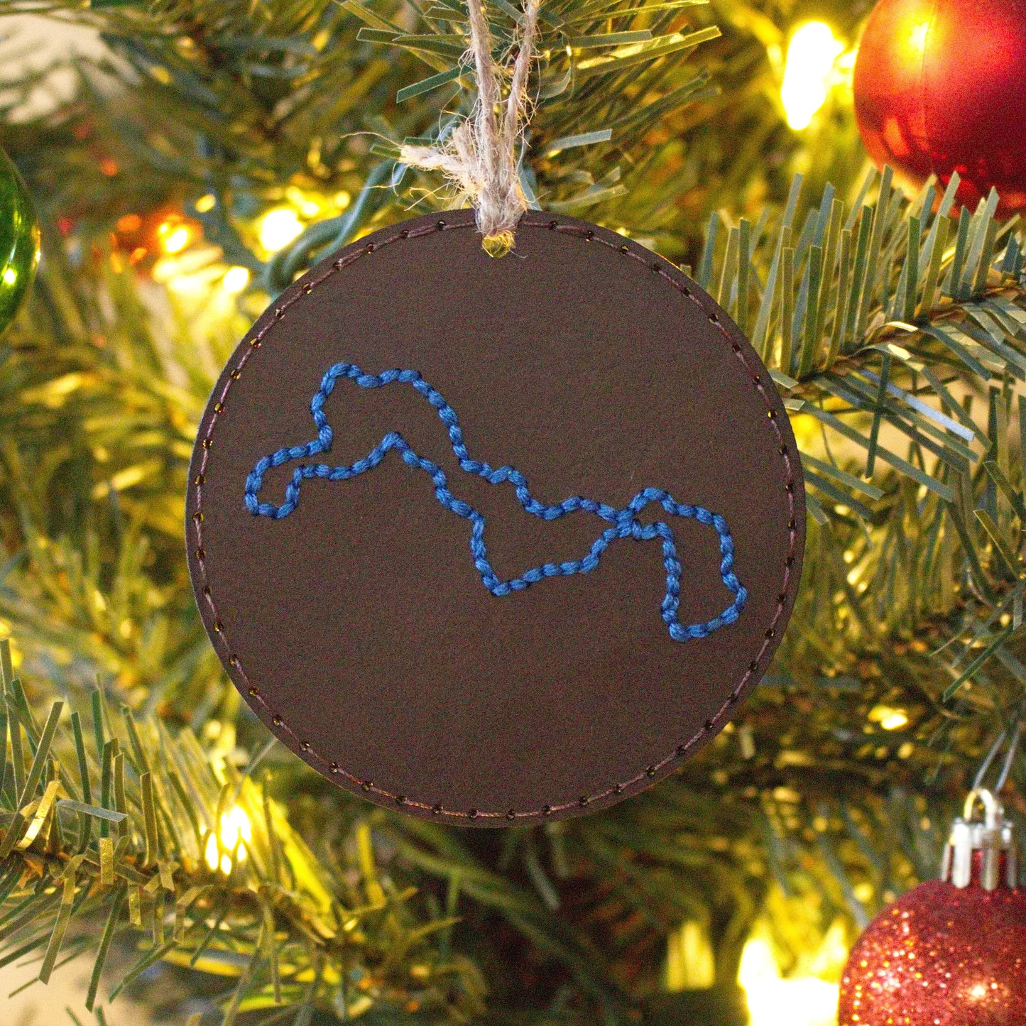 Leather Color Stitched Christmas Ornament Lake (Indiana) - Matt Granger Designs