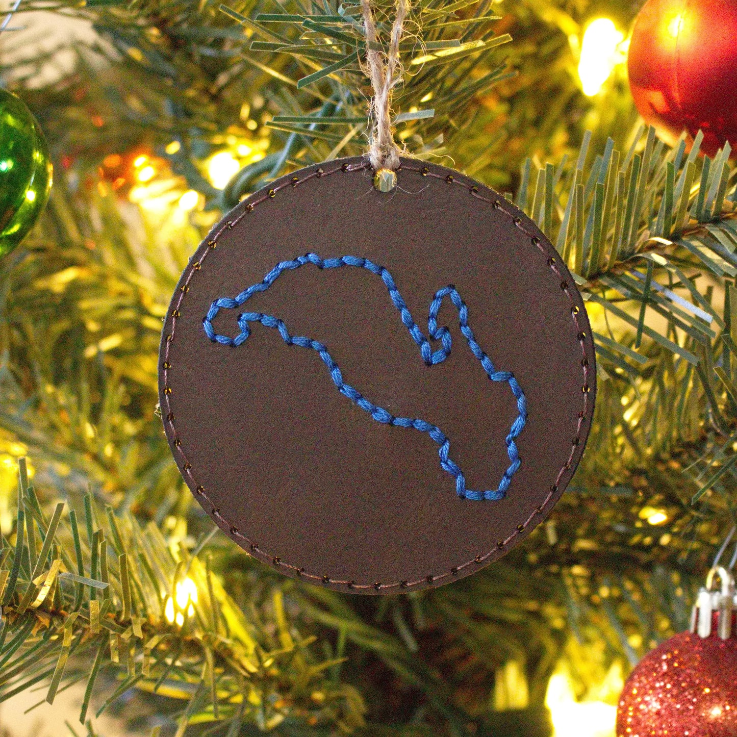 Leather Color Stitched Christmas Ornament Lake (Indiana) - Matt Granger Designs