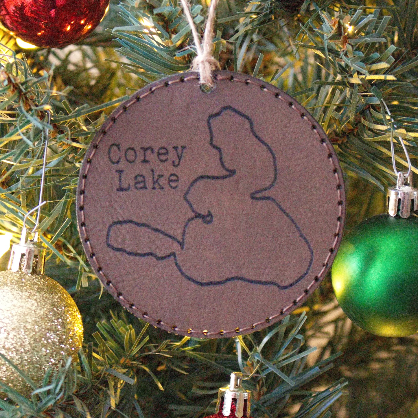 Leather Christmas Ornament Lake (Michigan)