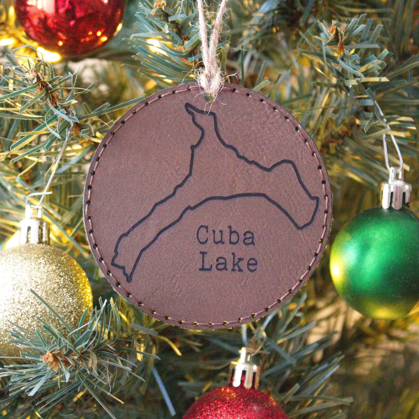Leather Christmas Ornament Lake (New York) - Matt Granger Designs