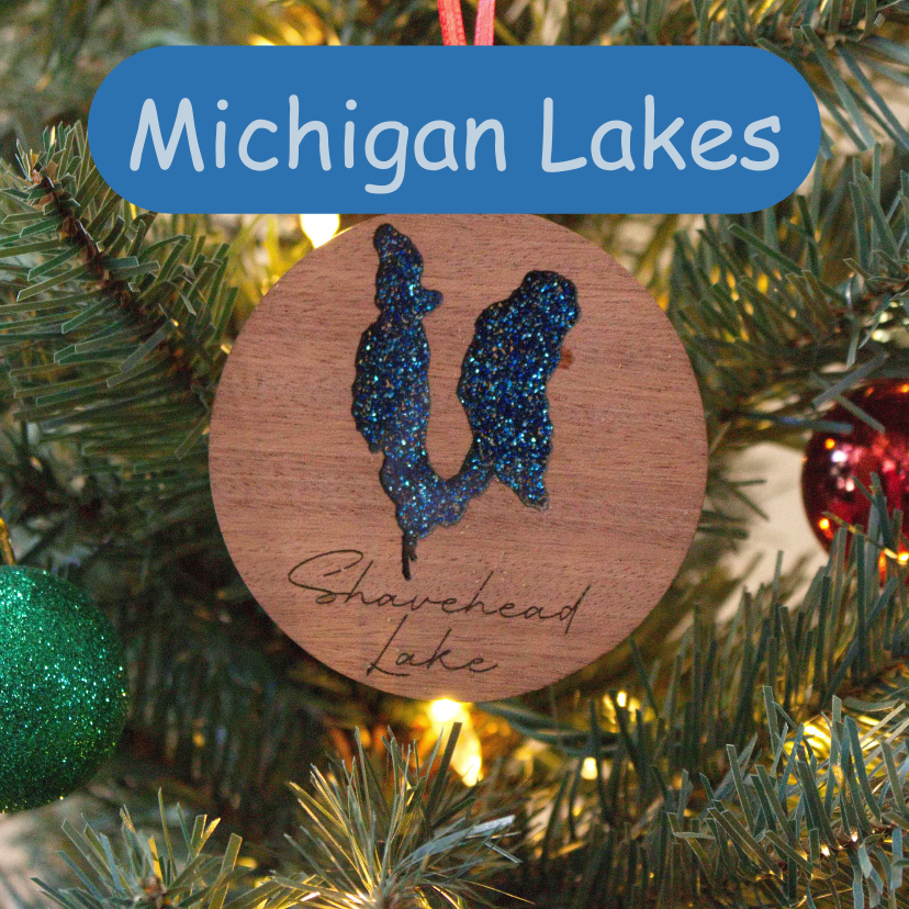 Glitter Acrylic and Wood Christmas Ornament Lake (Michigan)