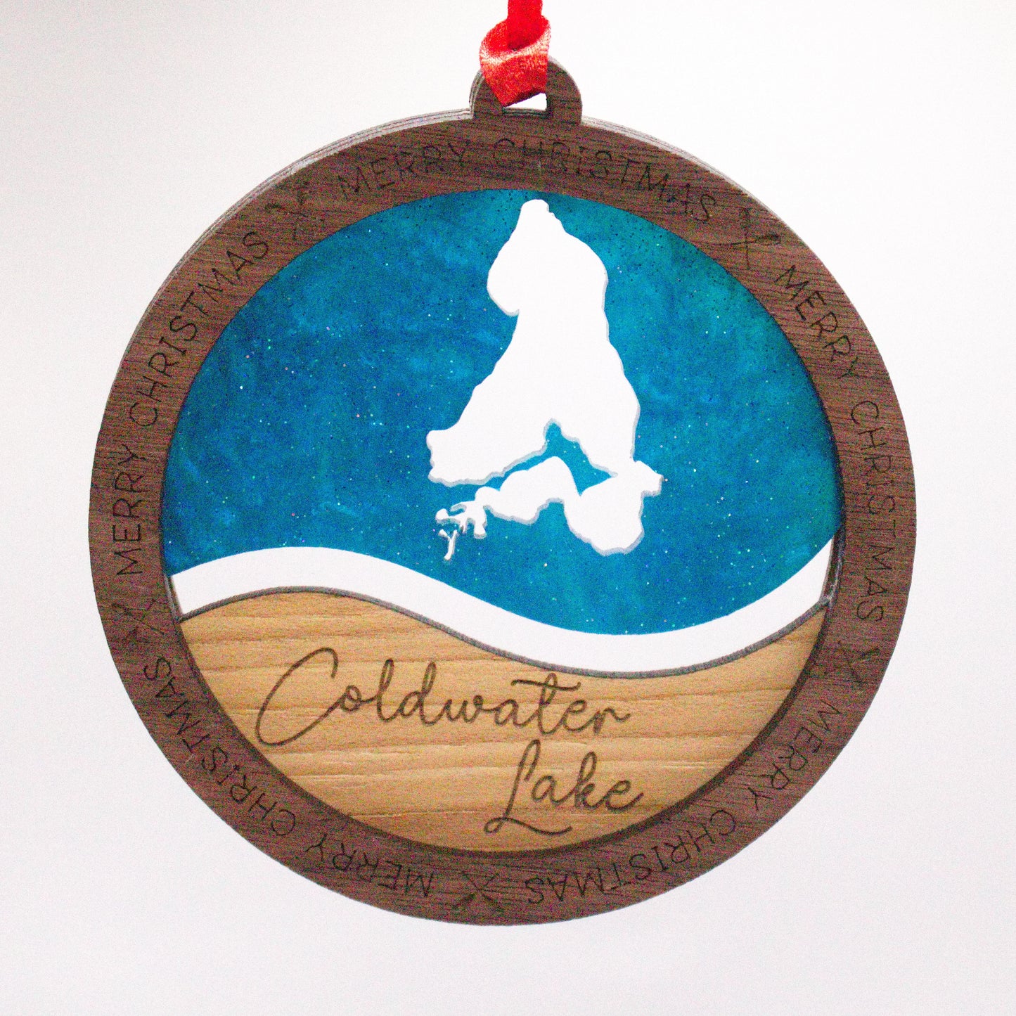 Wave Acrylic and Wood Christmas Ornament Lake (Michigan)