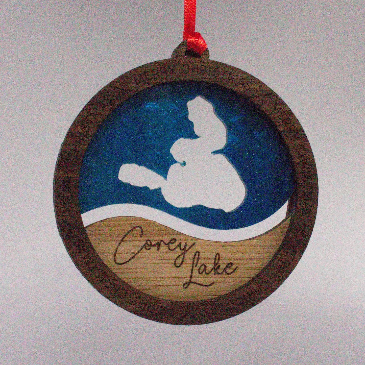 Mosaic Acrylic and Wood Christmas Ornament Lake (Michigan)