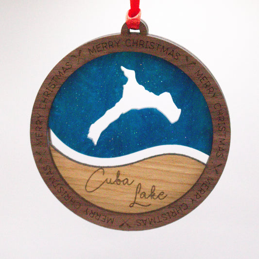 Wave Acrylic and Wood Christmas Ornament Lake (New York)