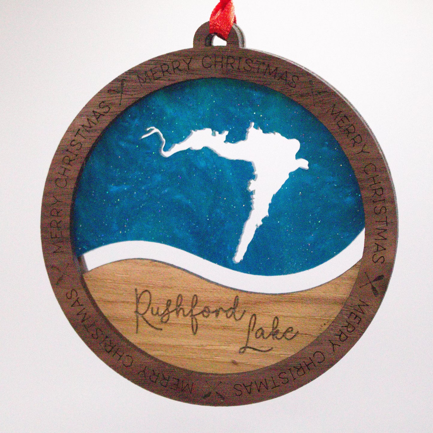 Wave Acrylic and Wood Christmas Ornament Lake (New York)