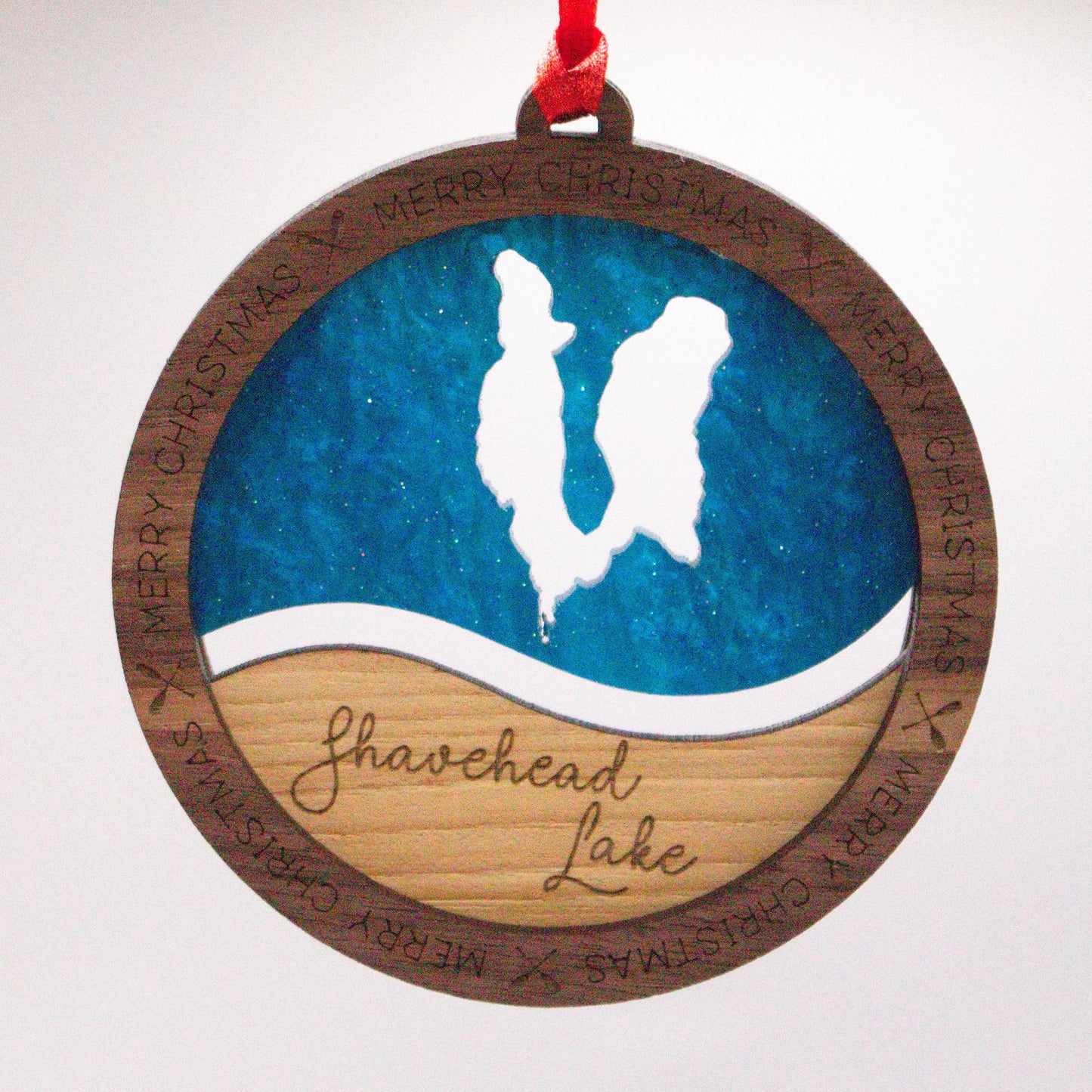 Wave Acrylic and Wood Christmas Ornament Lake (Michigan)
