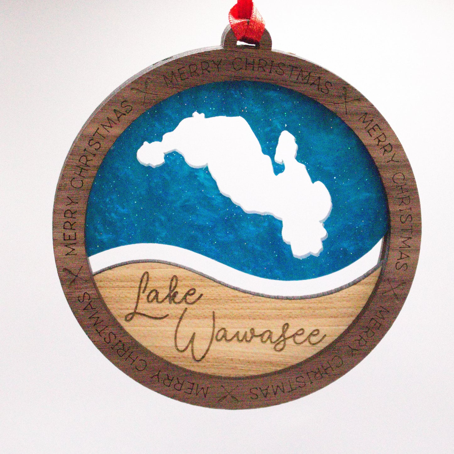 Wave Acrylic and Wood Christmas Ornament Lake (Indiana)