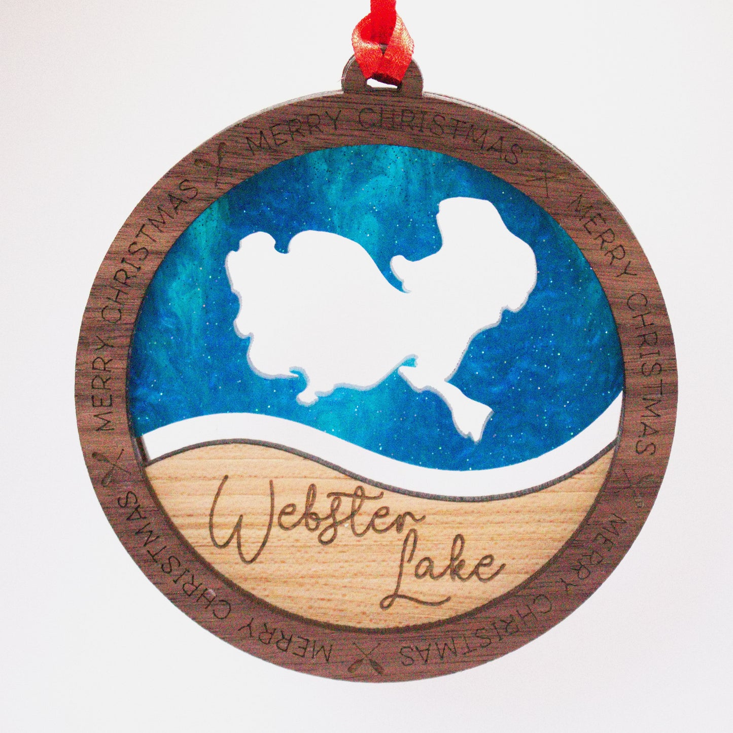 Wave Acrylic and Wood Christmas Ornament Lake (Indiana)