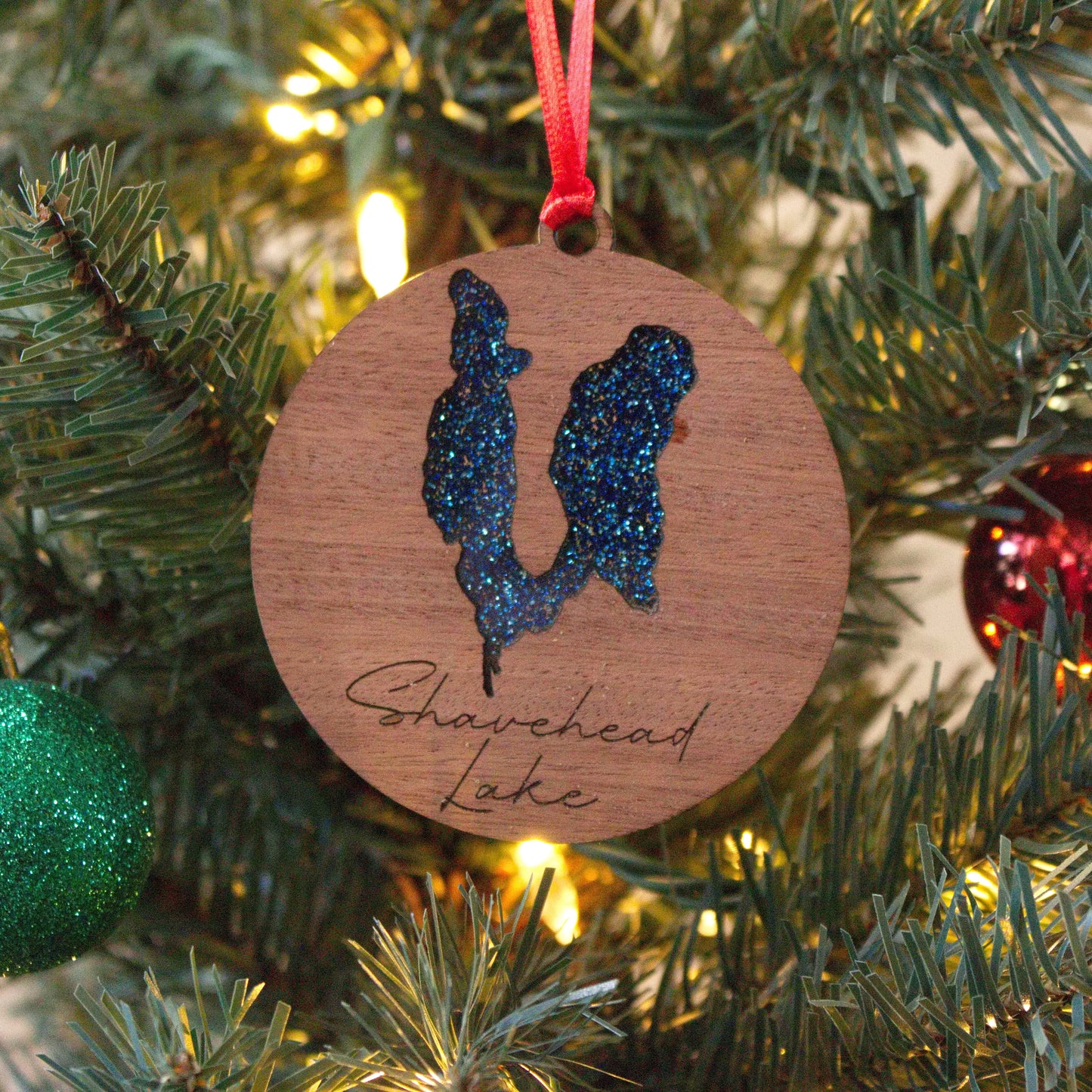 Shavehead Lake Acrylic and Wood Christmas Ornament. Great for a personalized and custom gift for grandparents, parents, or children.
