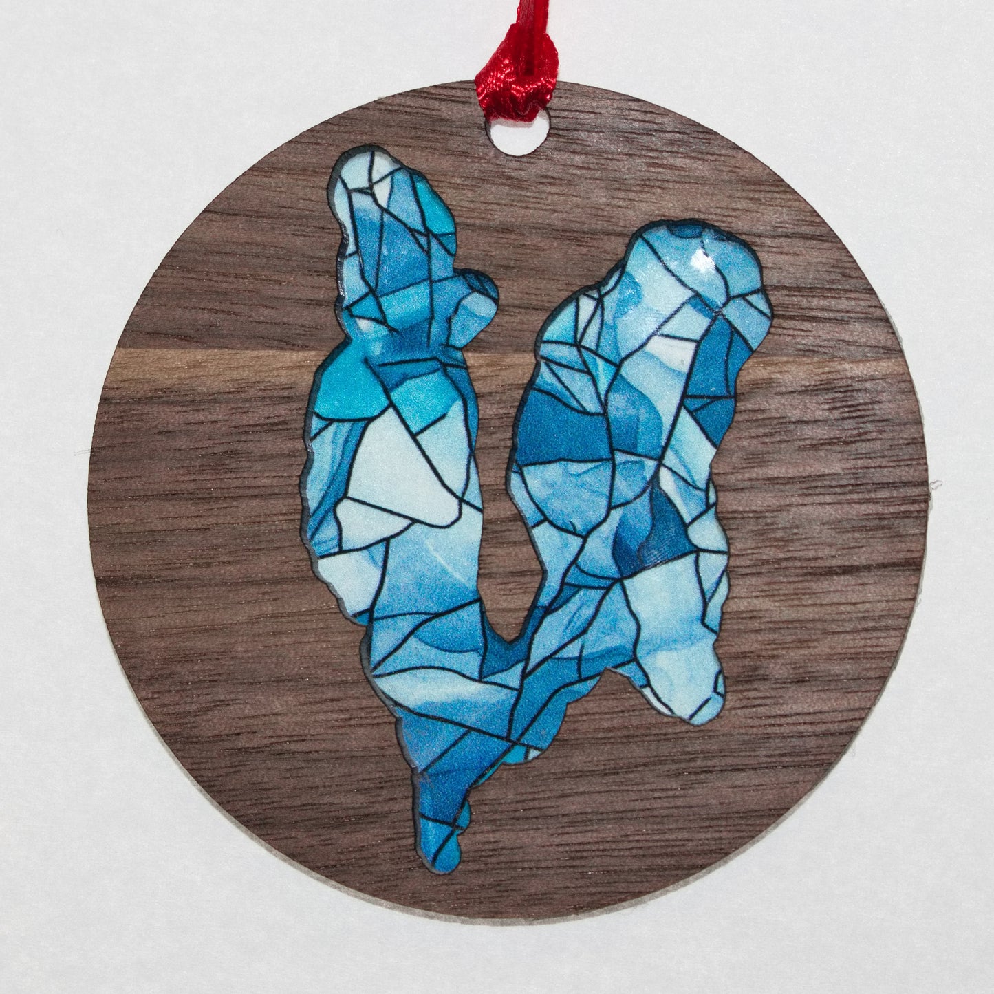 Mosaic Acrylic and Wood Christmas Ornament Lake (Michigan)