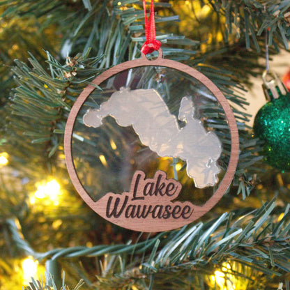 Clear Acrylic and Wood Christmas Ornament Lake (Indiana) - Matt Granger Designs