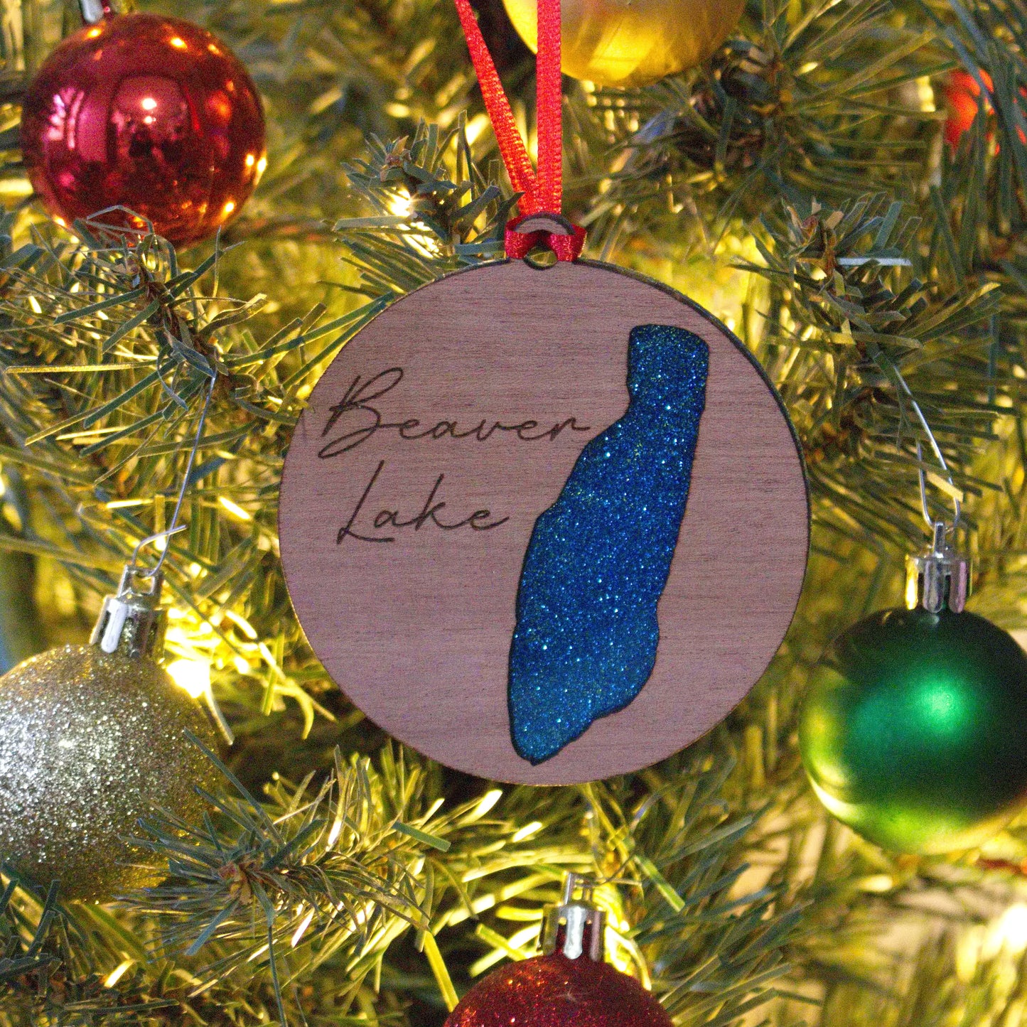 Glitter Acrylic and Wood Christmas Ornament Lake (Michigan)