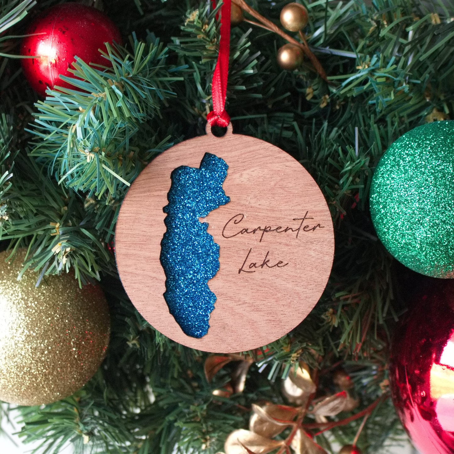 Glitter Acrylic and Wood Christmas Ornament Lake (Michigan)