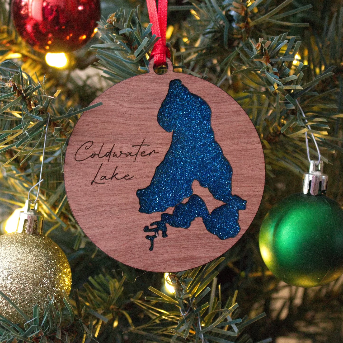 Glitter Acrylic and Wood Christmas Ornament Lake (Michigan)