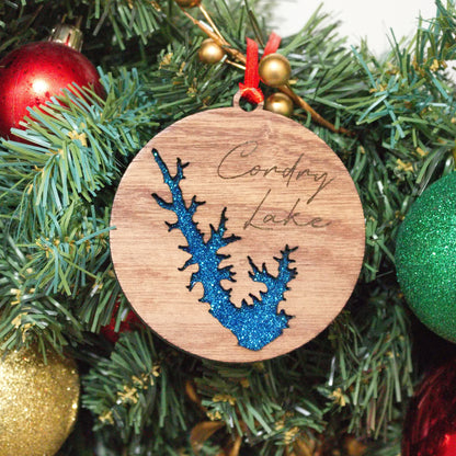 Glitter Acrylic and Wood Christmas Ornament Lake (Indiana) - Matt Granger Designs