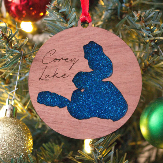 Glitter Acrylic and Wood Christmas Ornament Lake (Michigan)