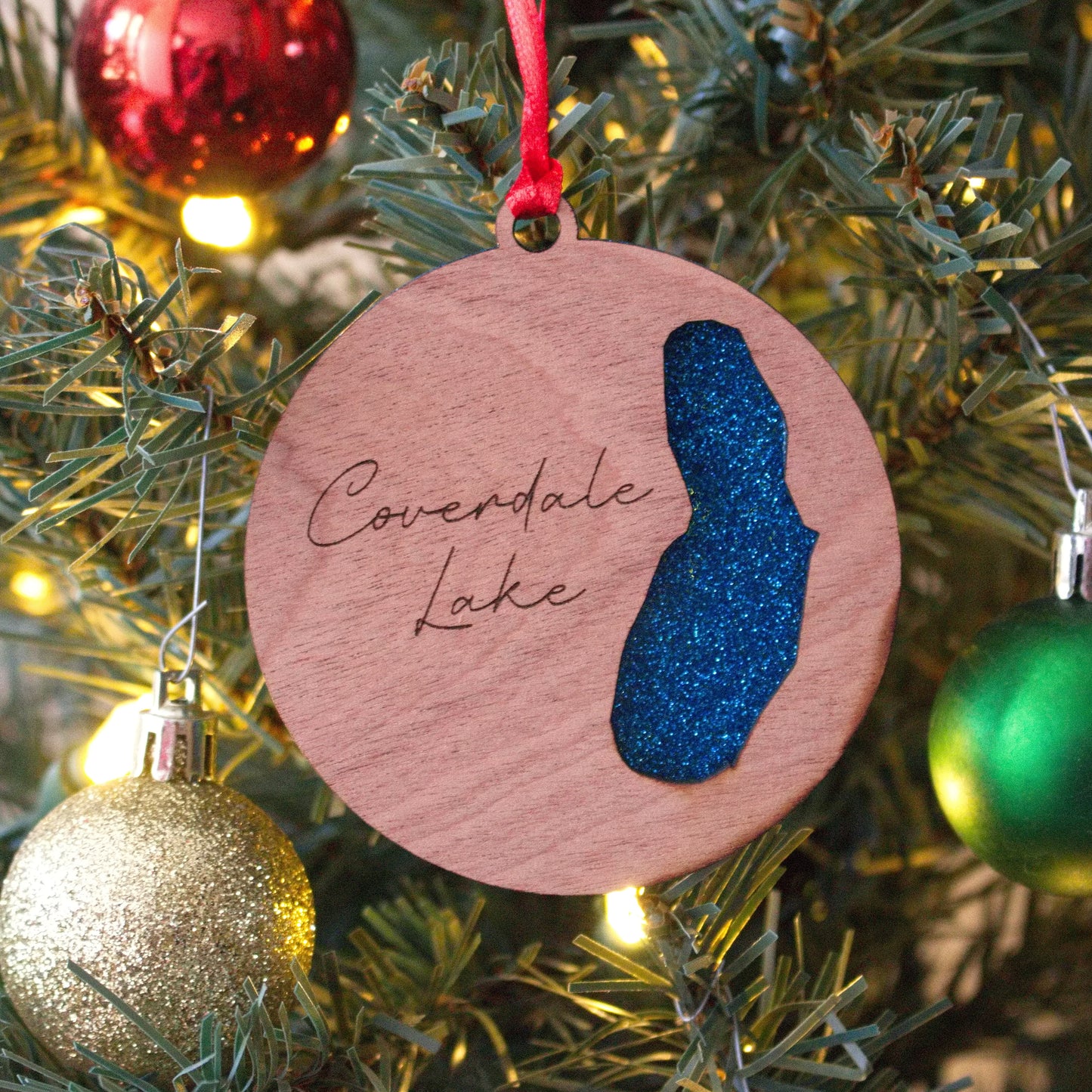 Glitter Acrylic and Wood Christmas Ornament Lake (Michigan)