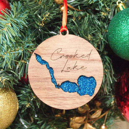 Glitter Acrylic and Wood Christmas Ornament Lake (Indiana) - Matt Granger Designs