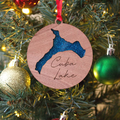 Glitter Acrylic and Wood Christmas Ornament Lake (New York) - Matt Granger Designs