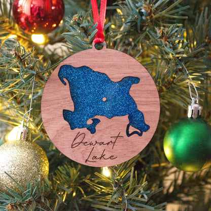 Glitter Acrylic and Wood Christmas Ornament Lake (Indiana) - Matt Granger Designs