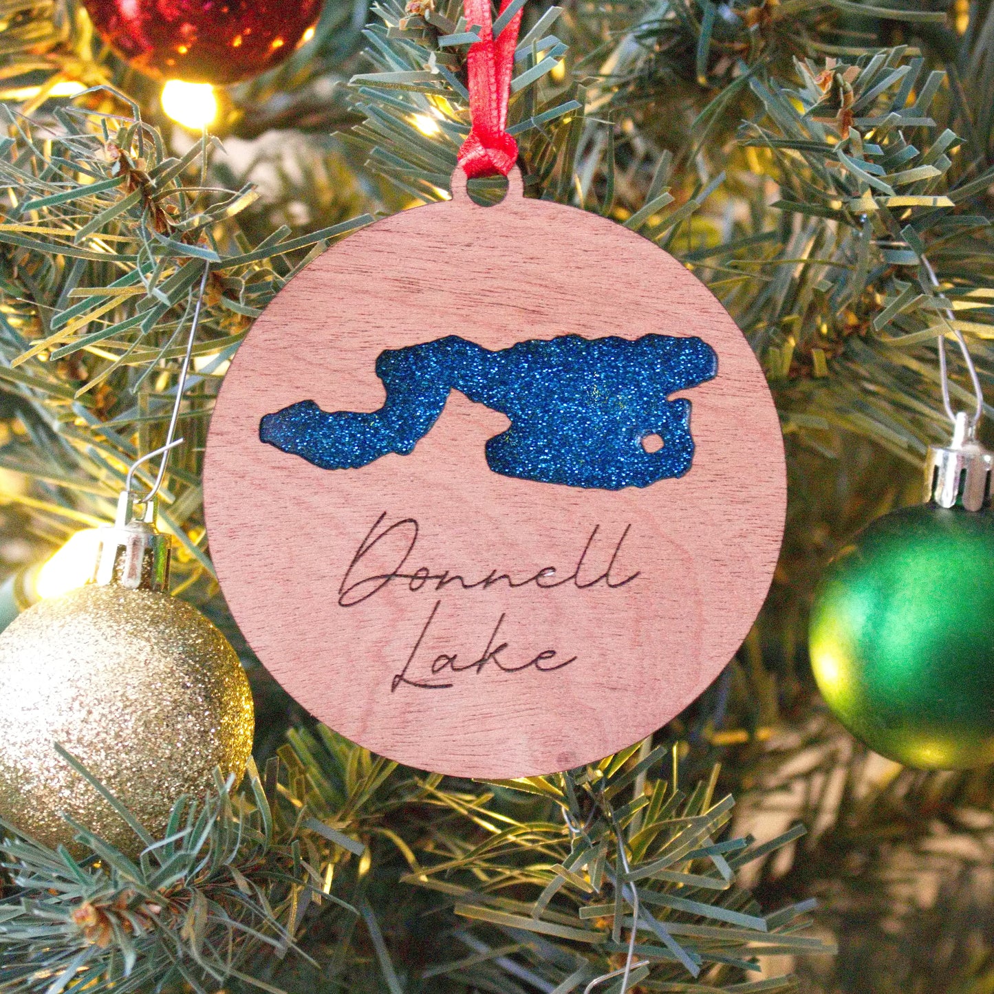 Glitter Acrylic and Wood Christmas Ornament Lake (Michigan)