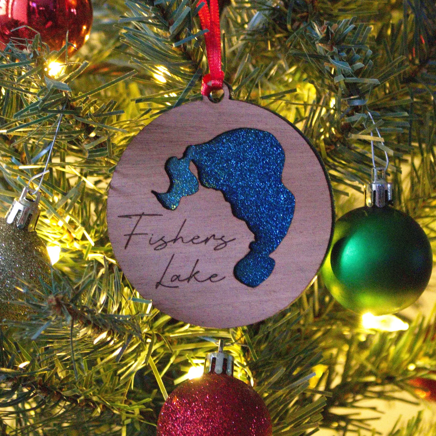 Glitter Acrylic and Wood Christmas Ornament Lake (Michigan)