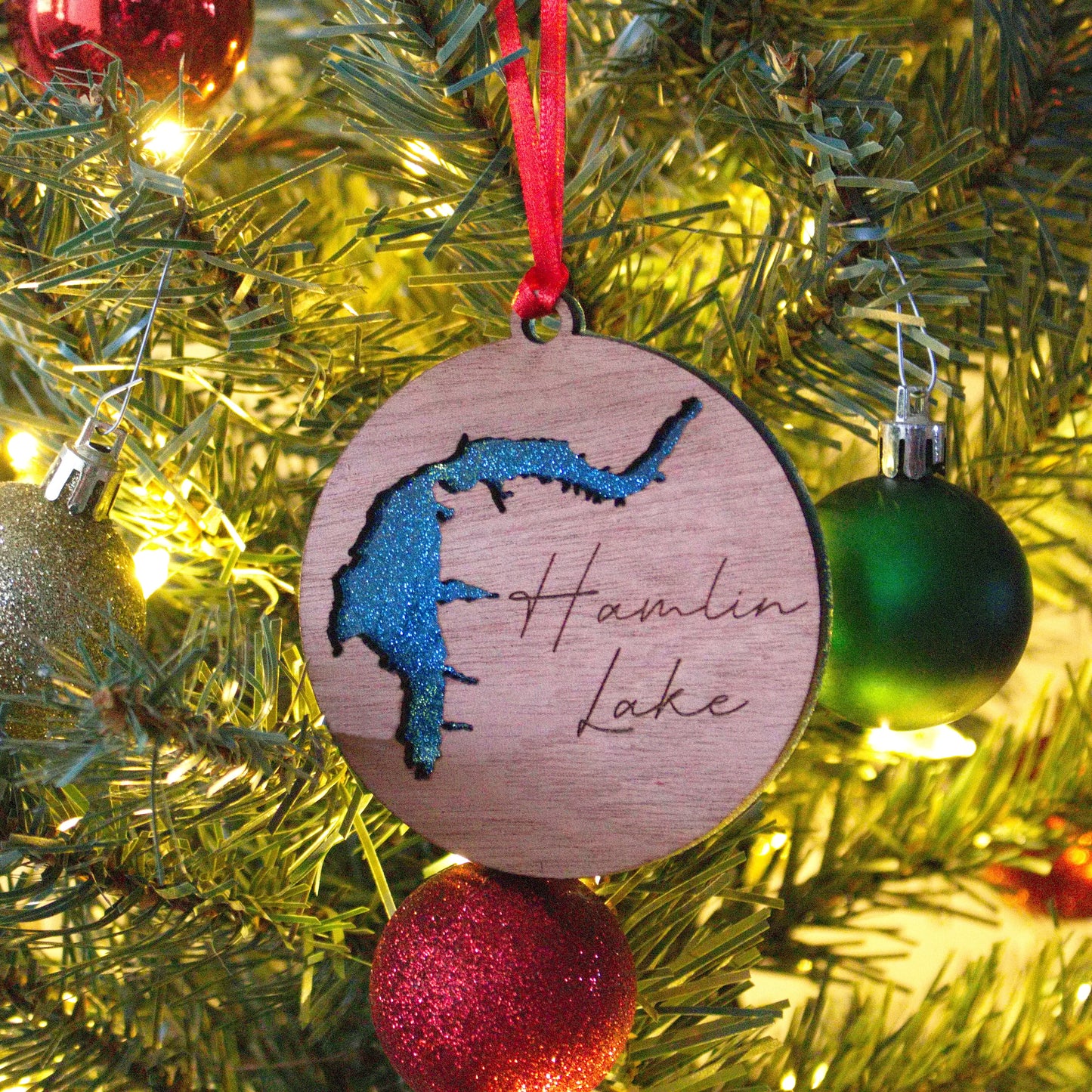 Glitter Acrylic and Wood Christmas Ornament Lake (Michigan)