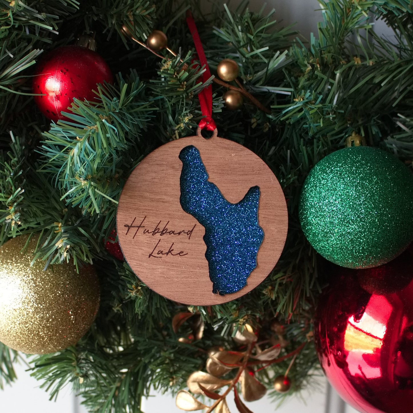 Glitter Acrylic and Wood Christmas Ornament Lake (Michigan)