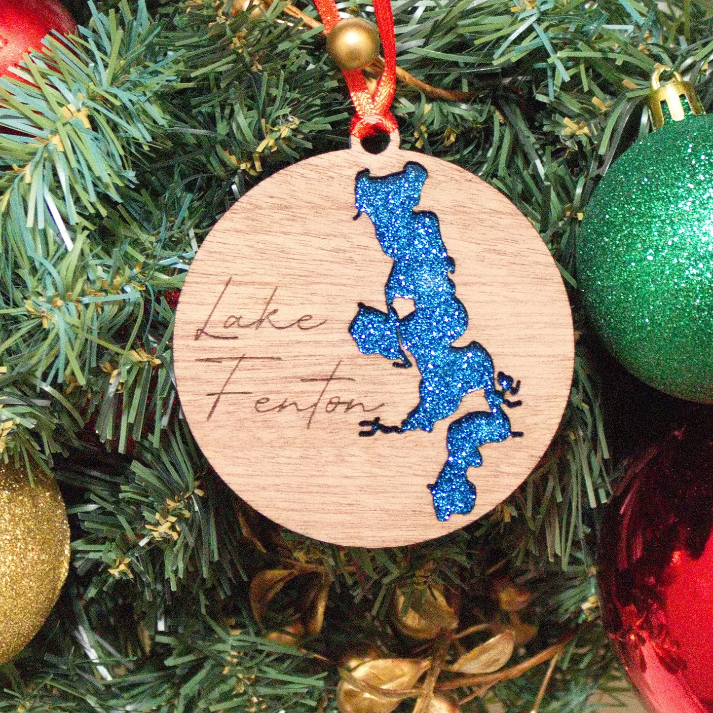 Glitter Acrylic and Wood Christmas Ornament Lake (Michigan)