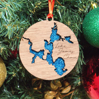 Glitter Acrylic and Wood Christmas Ornament Lake (Indiana) - Matt Granger Designs