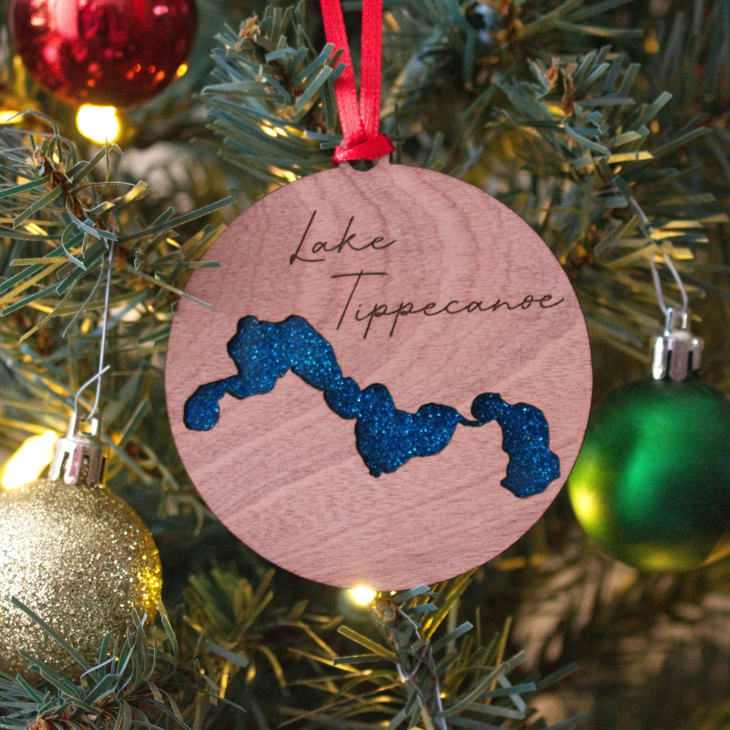 Glitter Acrylic and Wood Christmas Ornament Lake (Indiana)