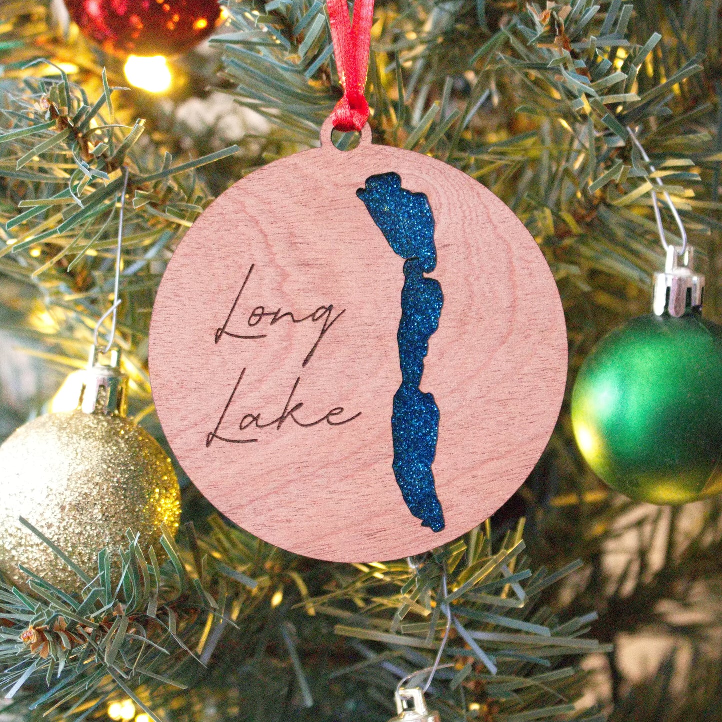 Glitter Acrylic and Wood Christmas Ornament Lake (Michigan)