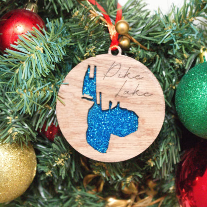 Glitter Acrylic and Wood Christmas Ornament Lake (Indiana) - Matt Granger Designs