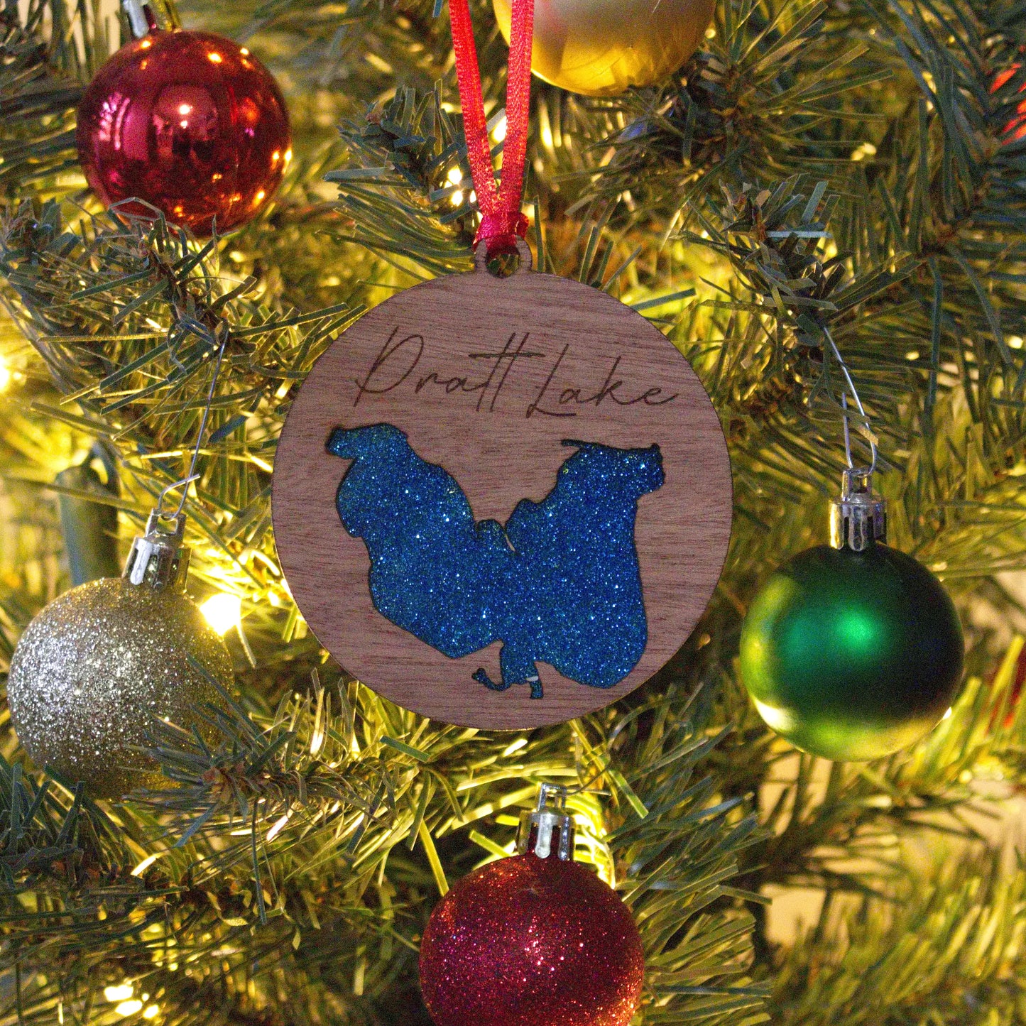 Glitter Acrylic and Wood Christmas Ornament Lake (Michigan)