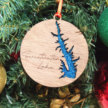 Glitter Acrylic and Wood Christmas Ornament Lake (Indiana) - Matt Granger Designs