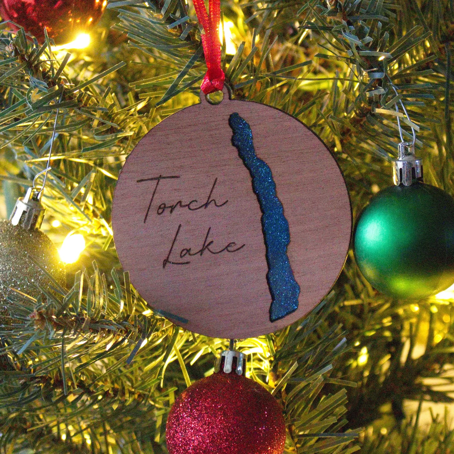 Glitter Acrylic and Wood Christmas Ornament Lake (Michigan)