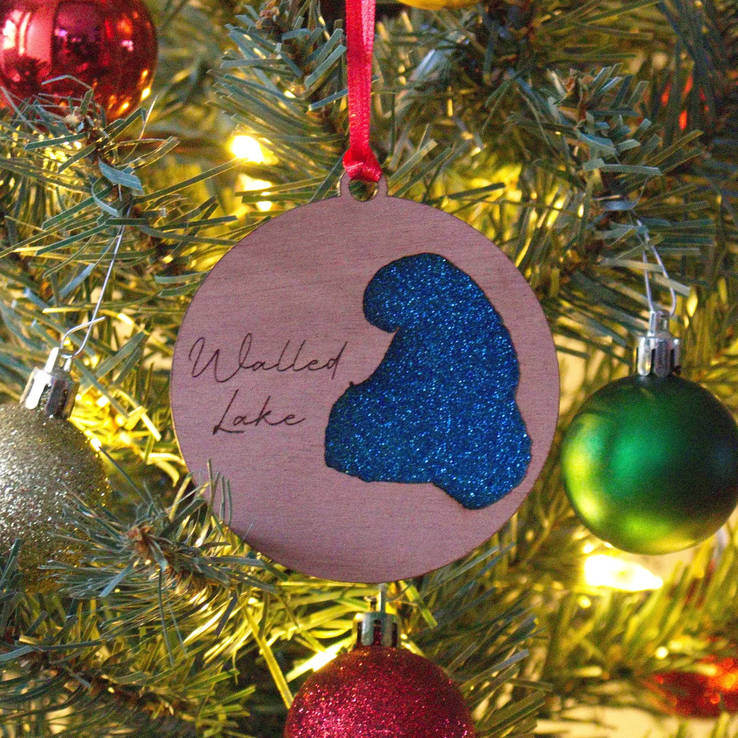 Glitter Acrylic and Wood Christmas Ornament Lake (Michigan)