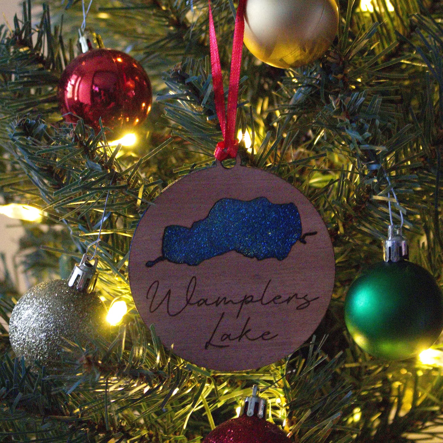 Glitter Acrylic and Wood Christmas Ornament Lake (Michigan)