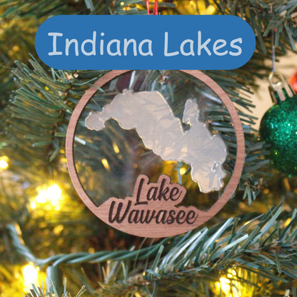 Clear Acrylic and Wood Christmas Ornament Lake (Indiana) - Matt Granger Designs