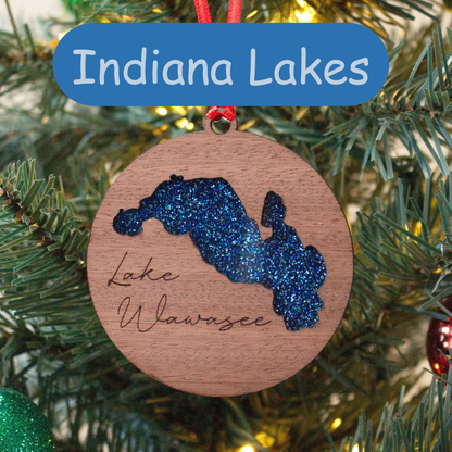 Glitter Acrylic and Wood Christmas Ornament Lake (Indiana) - Matt Granger Designs