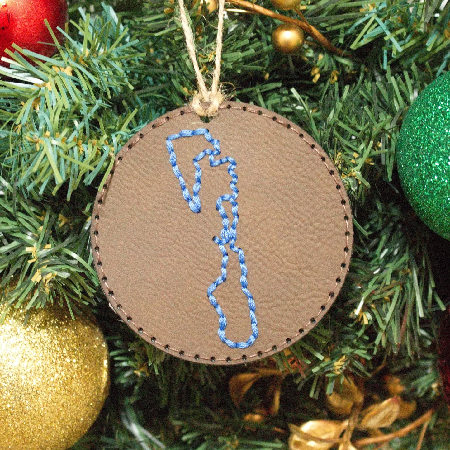 Leather Color Stitched Christmas Ornament Lake (Indiana)