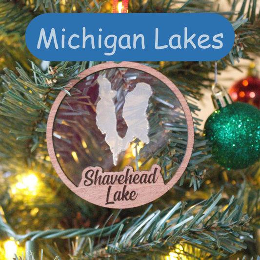 Clear Acrylic and Wood Christmas Ornament Lake (Michigan)