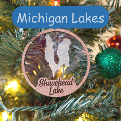 Clear Acrylic and Wood Christmas Ornament Lake (Michigan) - Matt Granger Designs